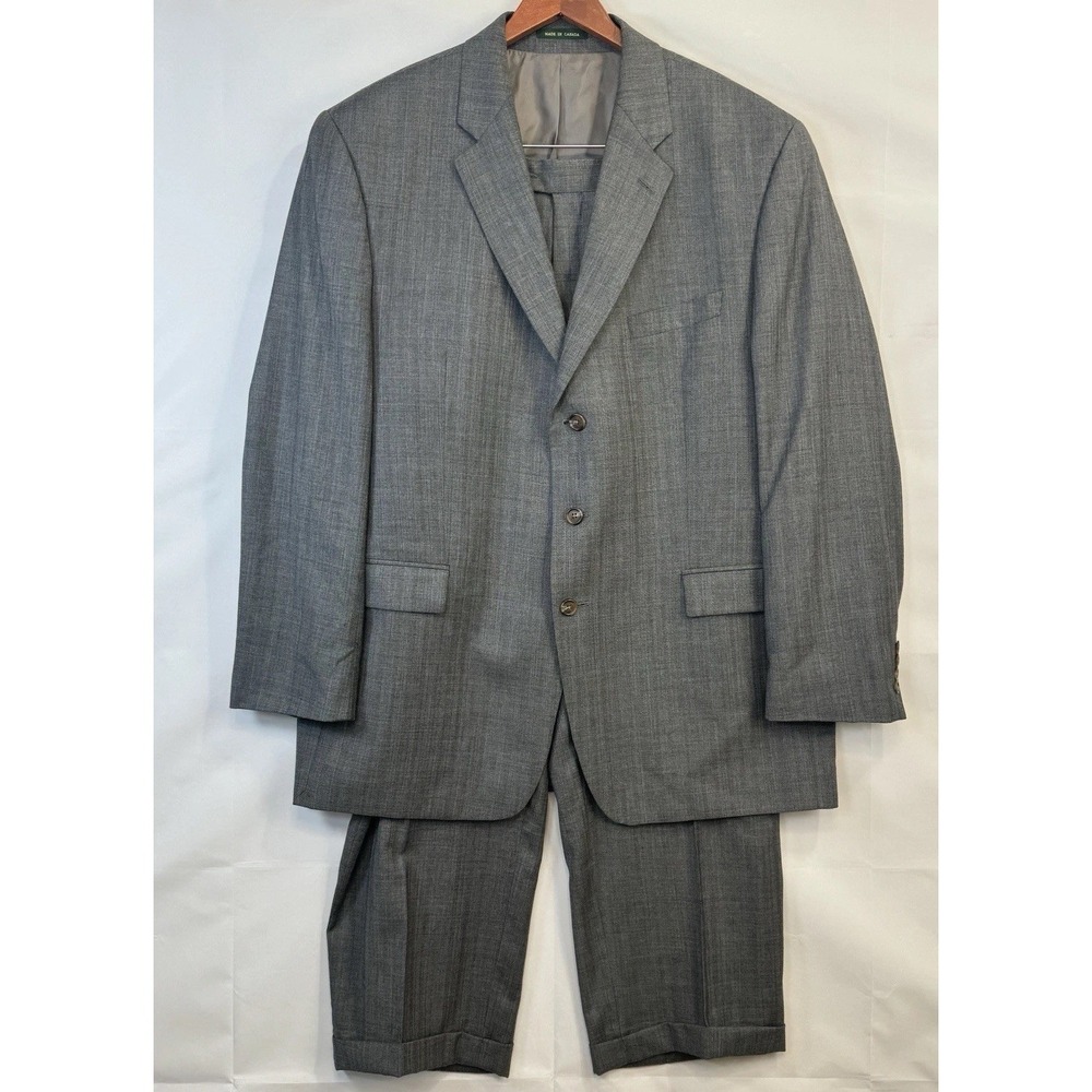 VTG 48L Lauren Ralph Lauren Wool Gray 2-Piece Suit Herringbone 40x28 Classic Fit - Picture 2 of 16